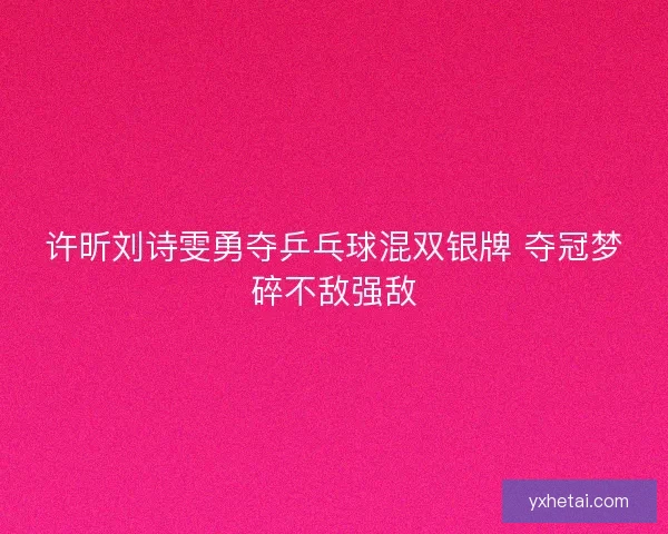 许昕刘诗雯勇夺乒乓球混双银牌 夺冠梦碎不敌强敌